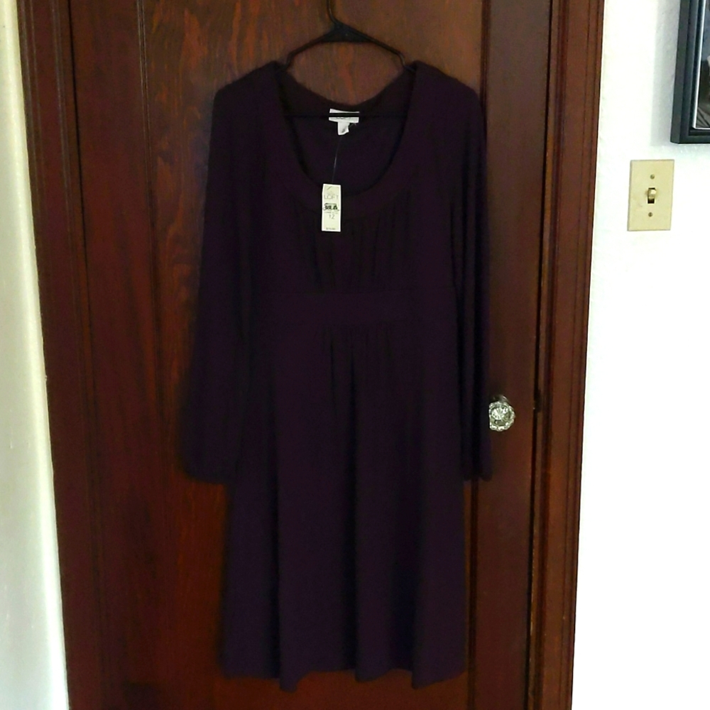 LOFT Women's Long Sleeve Dress - Deep Purple